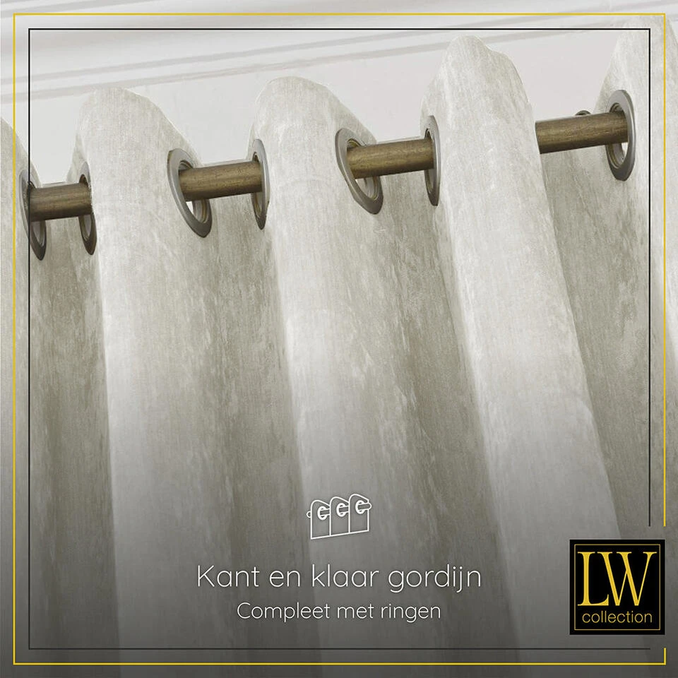 LW Collection Gordijnen Wit 270x290cm Chenille Kant En Klaar 1 Stuk - Afbeelding 3