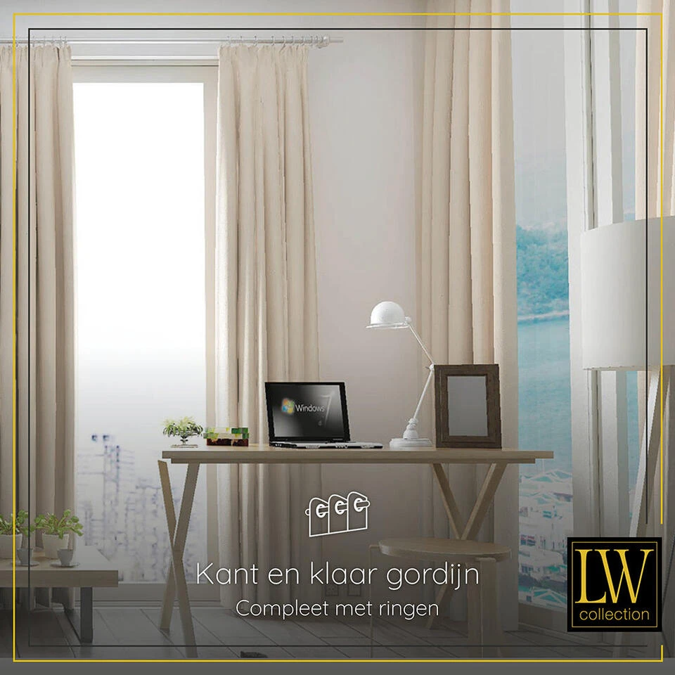 LW Collection Gordijnen Gebroken Wit 245x290cm Velvet Kant En Klaar 1 Stuk - Afbeelding 3