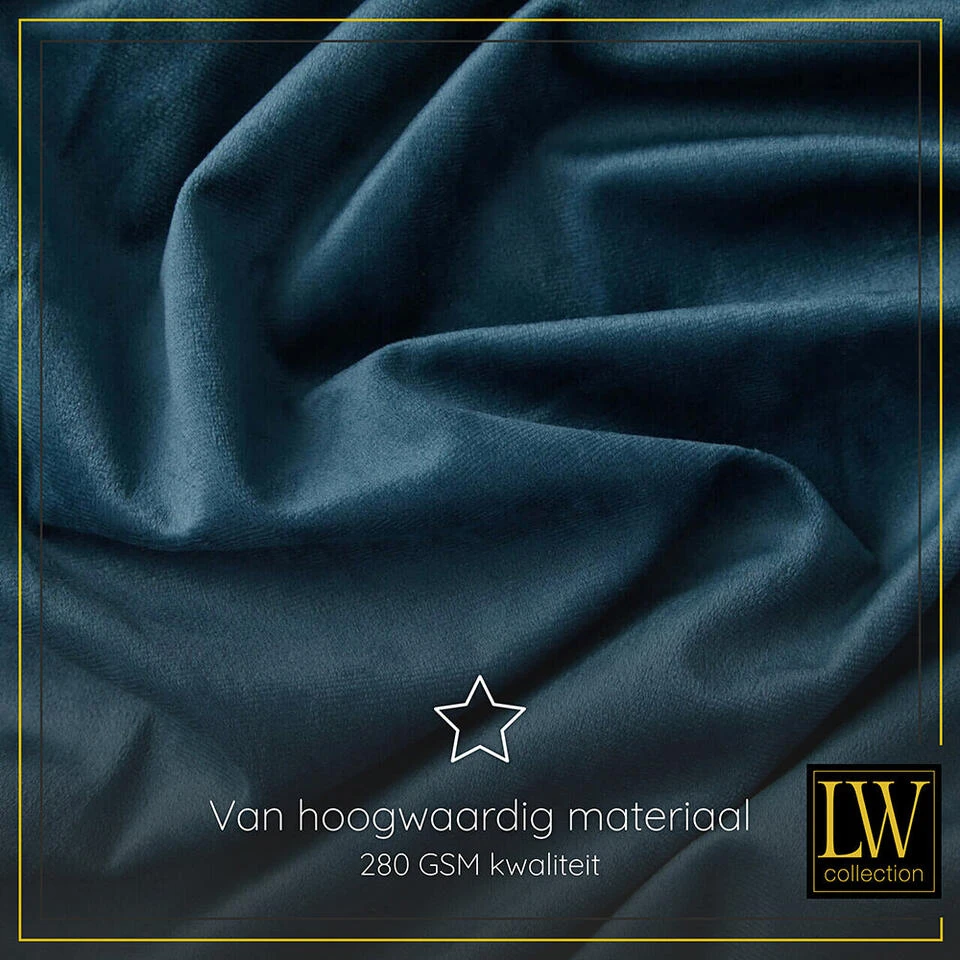 LW Collection Gordijnen Donkerblauw 175x140cm Velvet Kant En Klaar 1 Stuk - Afbeelding 4
