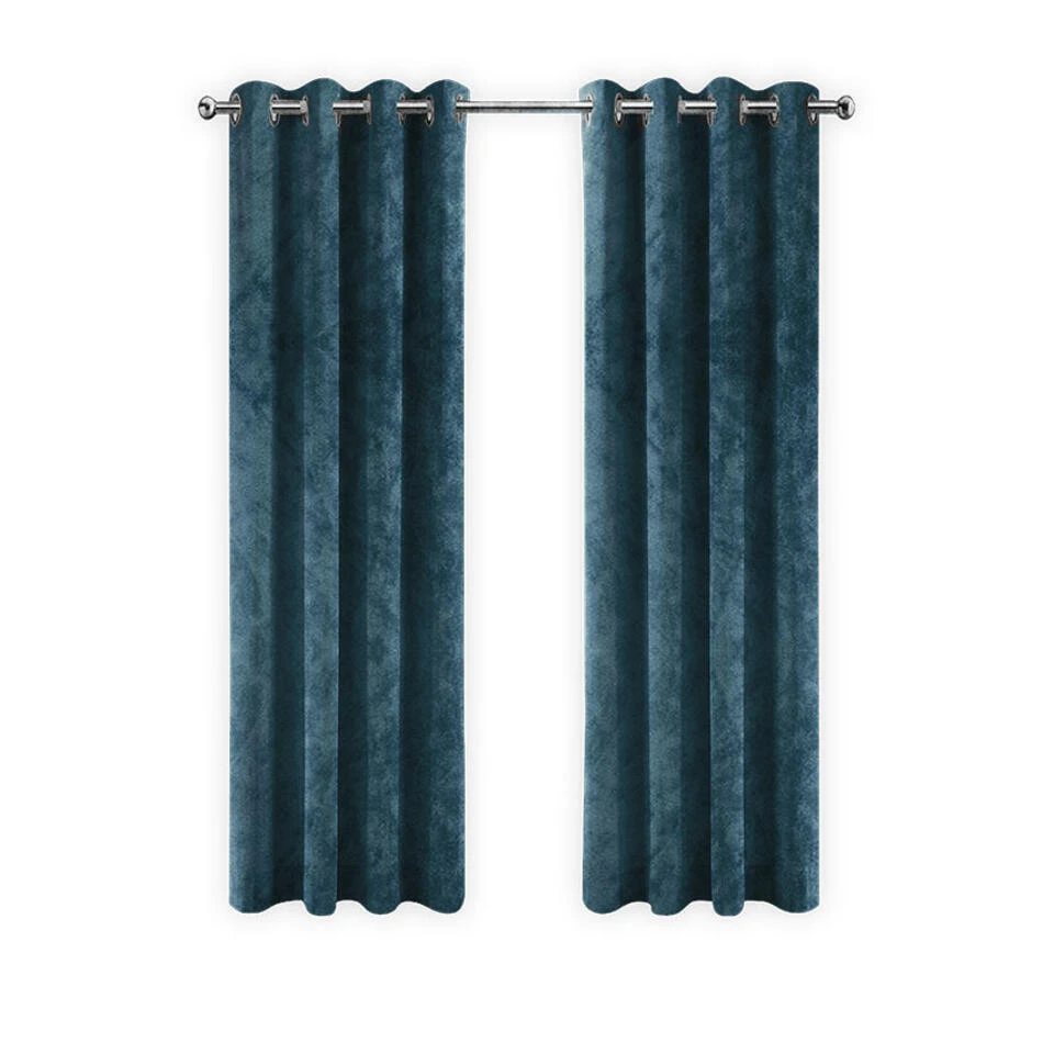 LW Collection Gordijnen Donkerblauw 175x140cm Velvet Kant En Klaar 1 Stuk
