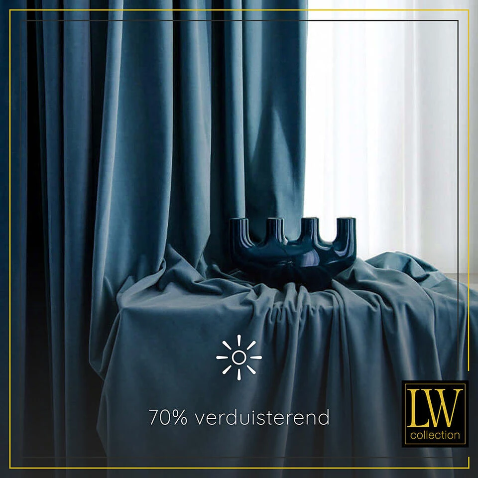 LW Collection Gordijnen Donkerblauw 240x140cm Velvet Kant En Klaar 1 Stuk - Afbeelding 4