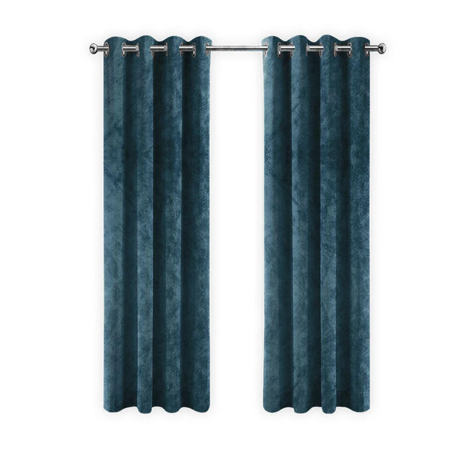 LW Collection Gordijnen Donkerblauw 240x140cm Velvet Kant En Klaar 1 Stuk