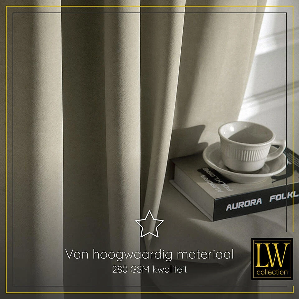 LW Collection Gordijnen Taupe 240x140cm Velvet Kant En Klaar 1 Stuk - Afbeelding 4