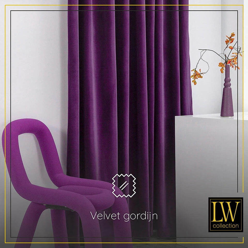 LW Collection Gordijnen Paars 270x290cm Velvet Kant En Klaar 1 Stuk - Afbeelding 2