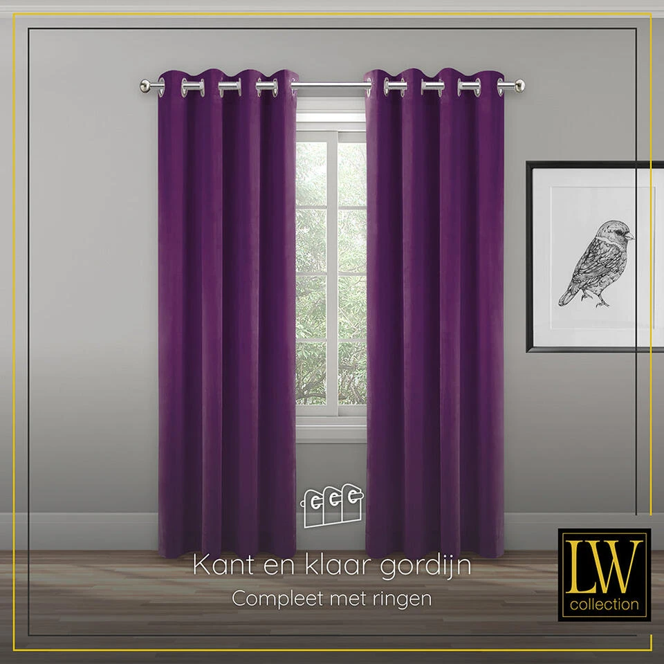 LW Collection Gordijnen Paars 270x290cm Velvet Kant En Klaar 1 Stuk - Afbeelding 3