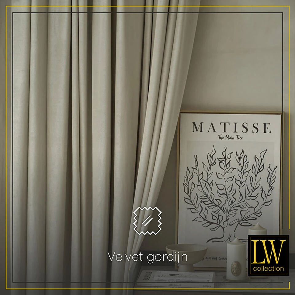 LW Collection Gordijnen Taupe 270x290cm Velvet Kant En Klaar 1 Stuk - Afbeelding 2