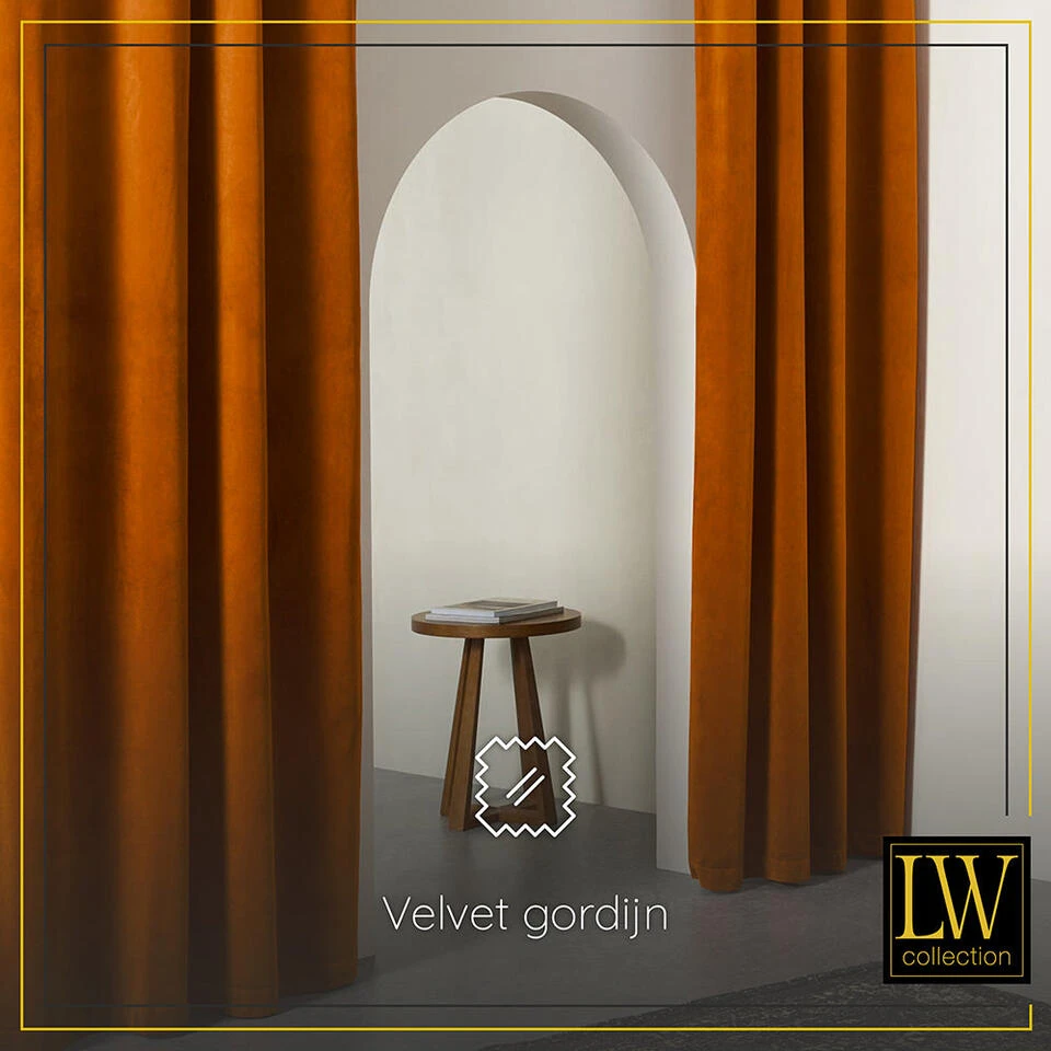 LW Collection Gordijnen Oranje 175x140cm Velvet Kant En Klaar 1 Stuk - Afbeelding 2