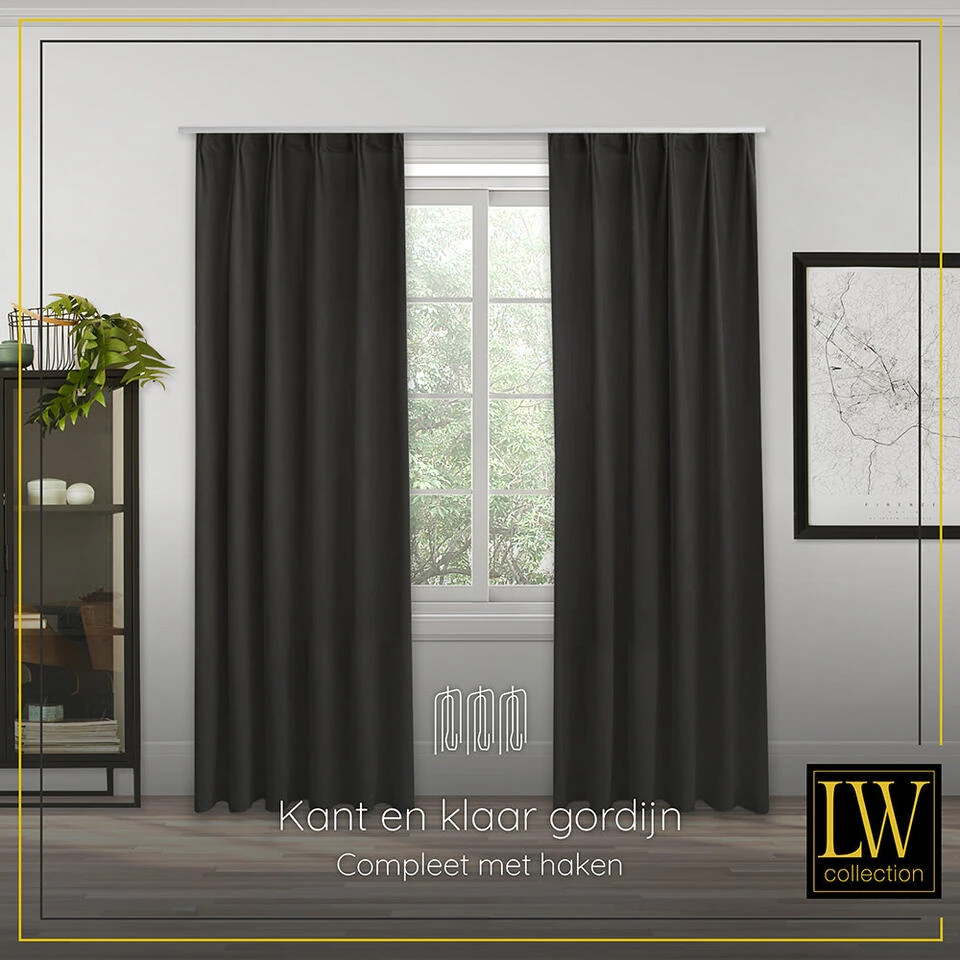 LW Collection Gordijnen Zwart 270x140CM Met Haakjes Velvet 1 Stuk - Afbeelding 3
