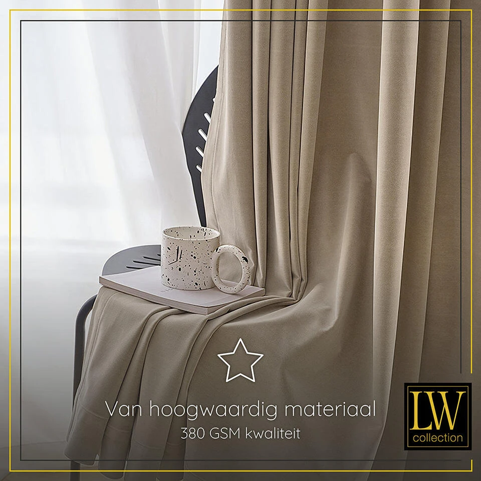 LW Collection Gordijnen Beige 270x140CM Met Haakjes Velvet 1 Stuk - Afbeelding 4