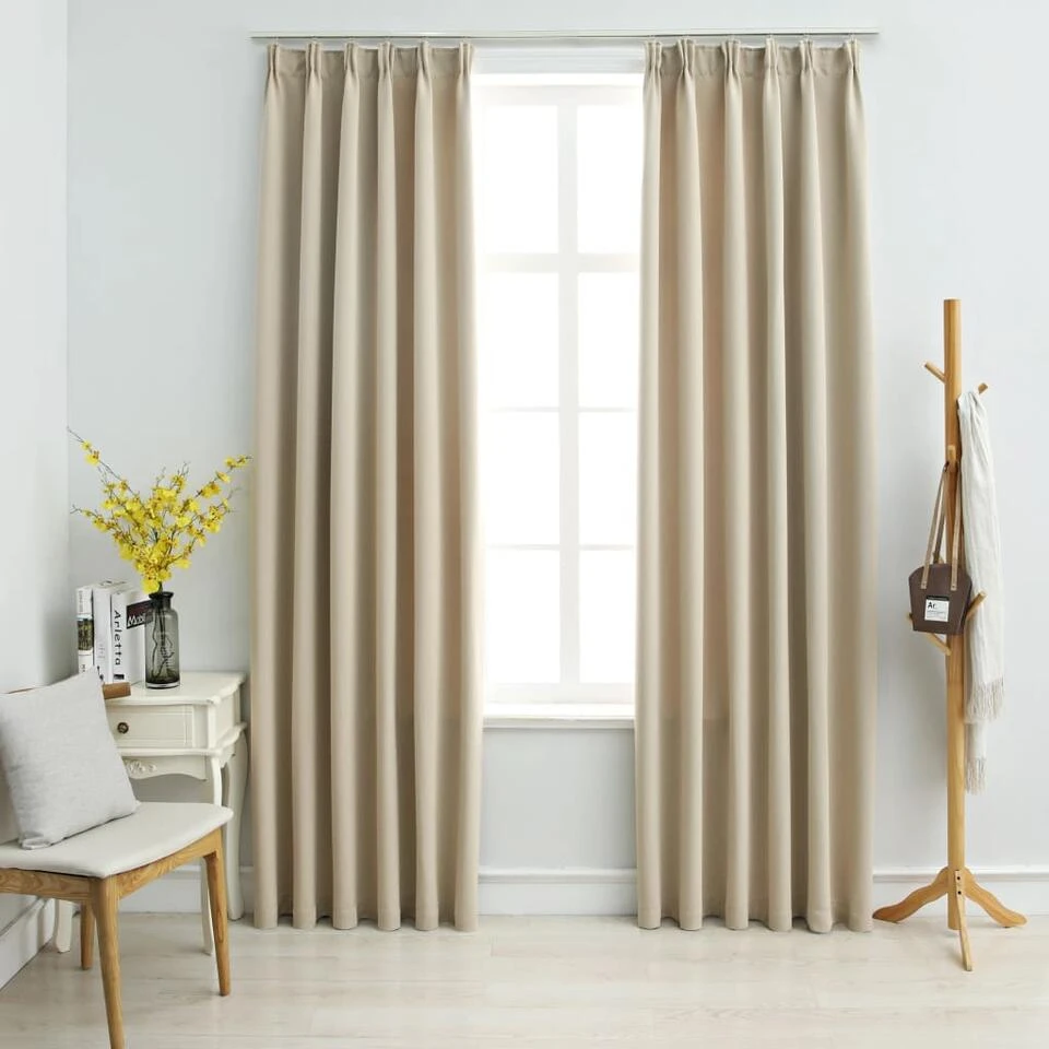 VidaXL Gordijnen Verduisterend Met Haken 2 St 140x245 Cm Beige - Afbeelding 2