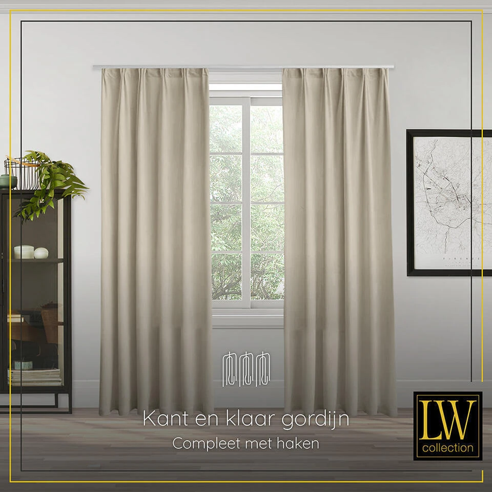 LW Collection Gordijnen Beige 245x290CM Met Haakjes Velvet 1 Stuk - Afbeelding 3