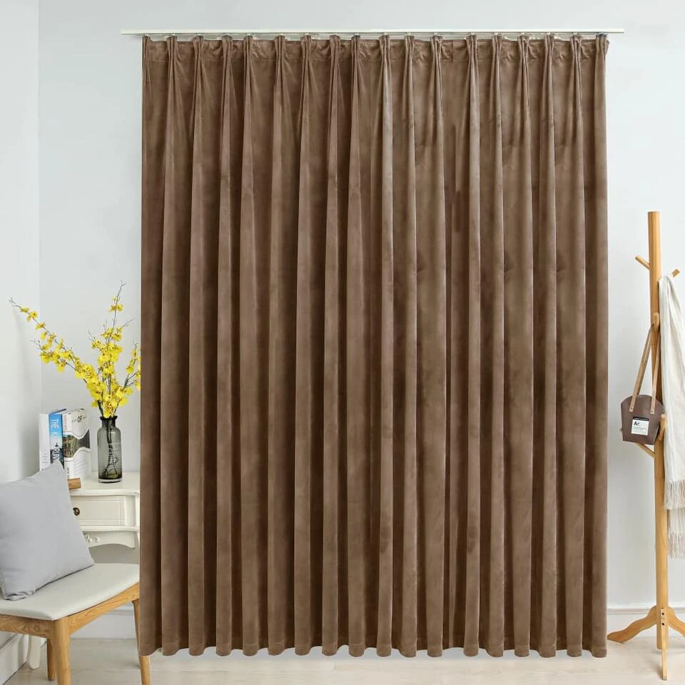 VidaXL Gordijn Verduisterend Met Haken 290x245 Cm Fluweel Beige - Afbeelding 2